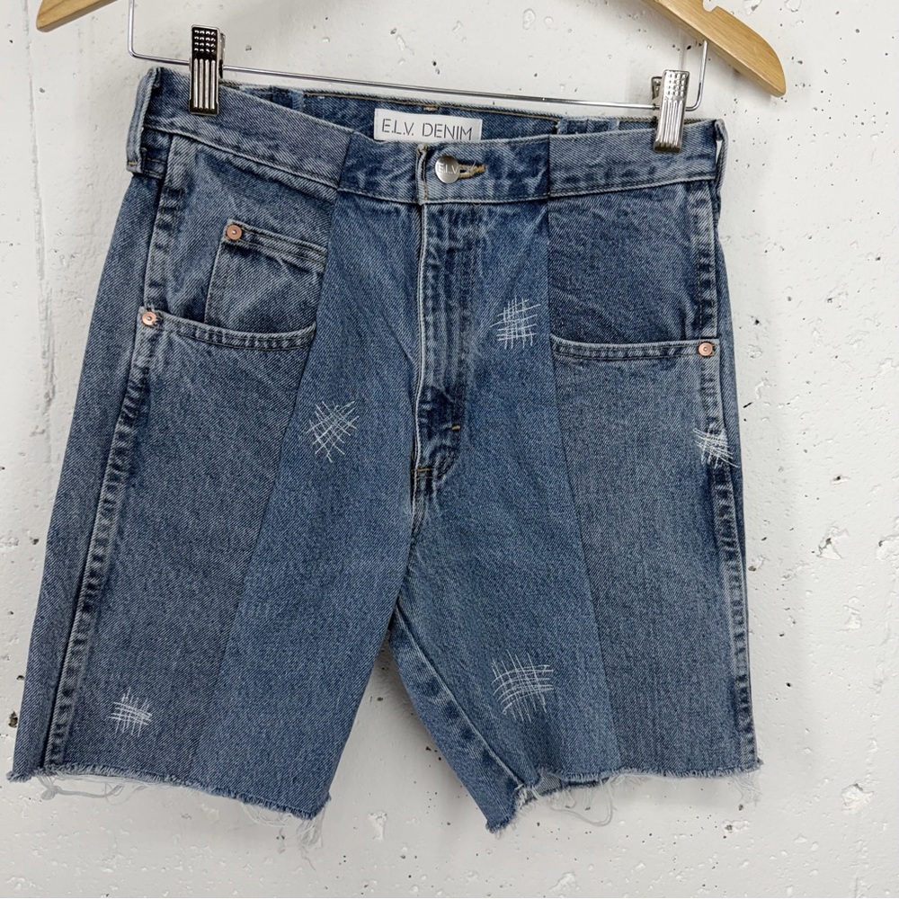E.L.V. DENIM Women’s size 26 reworked blue denim embroidered Jean Shorts